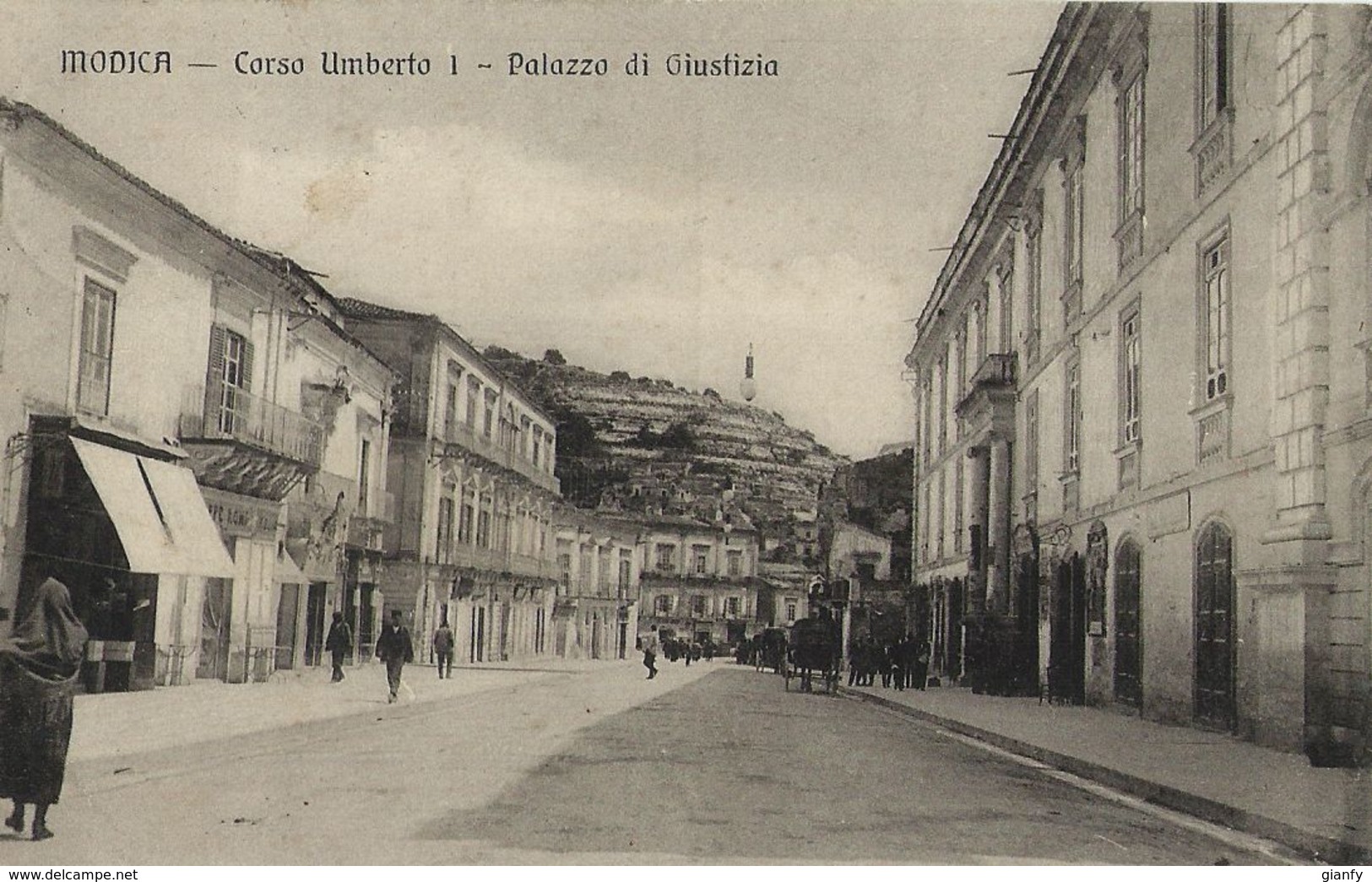 MODICA CORSO UMBERTO I PALAZZO DI GIUSTIZIA 1915 ANIMATA - Modica