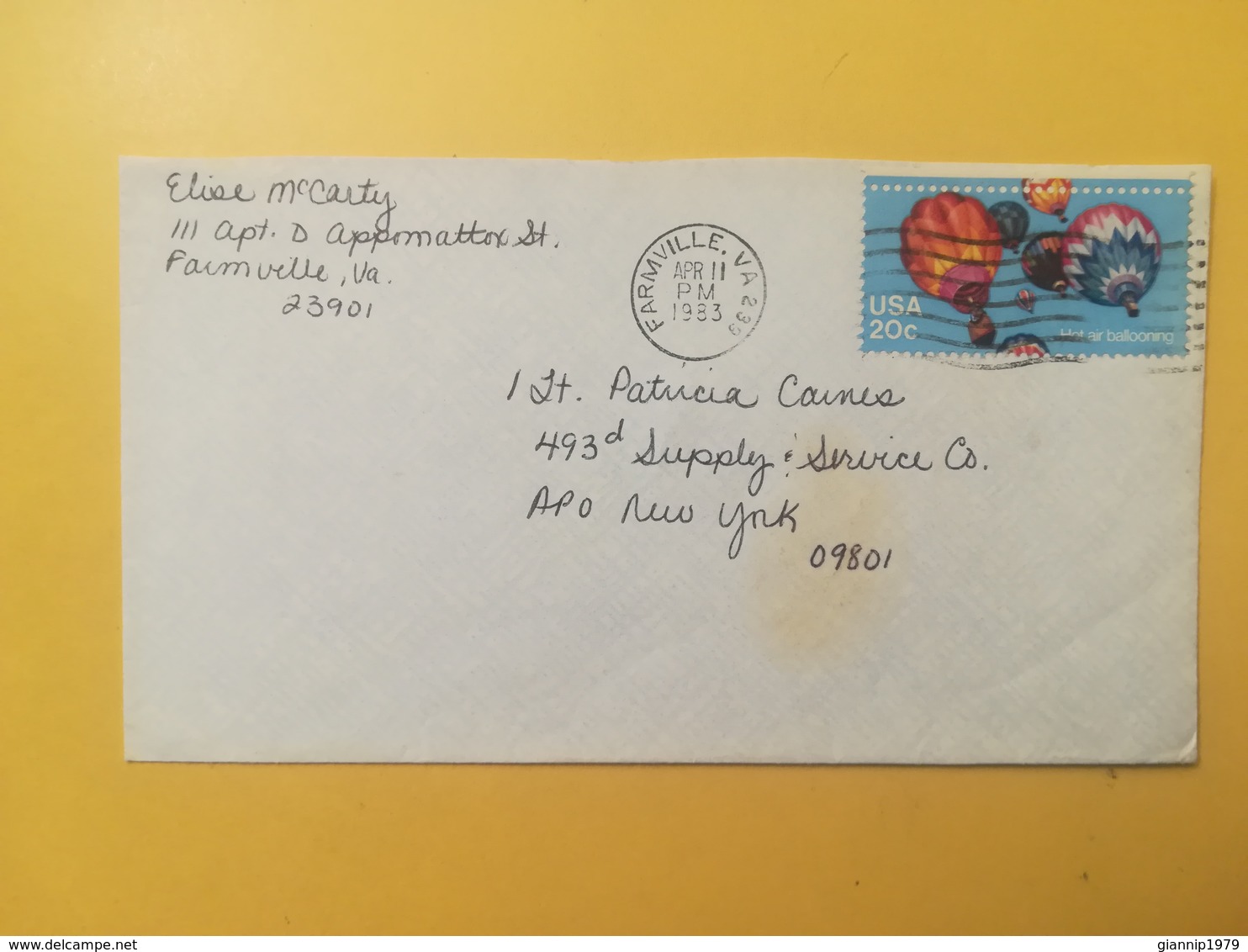 1983 BUSTA STATI UNITI UNITED STATES U.S. BOLLO BALLOONS MONGOLFIERE ANNULLO OBLITERE' FARMVILLE - Storia Postale