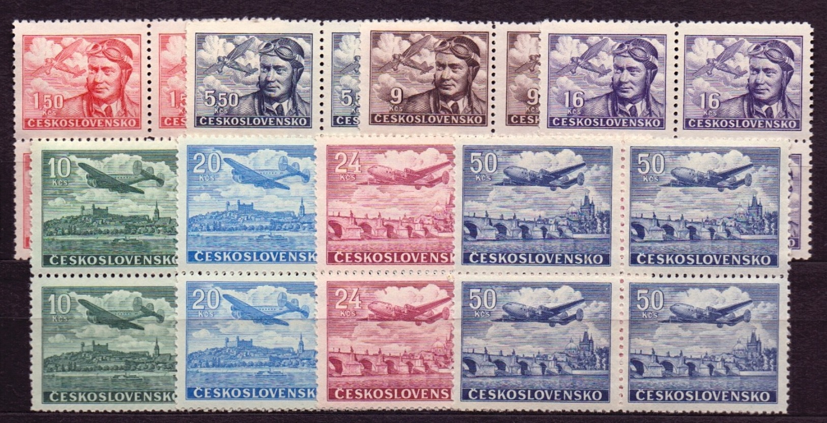 1946 Czechoslovakia MNH - Mi 493-500 Yv PA 20-27 ** MNH - Nuevos