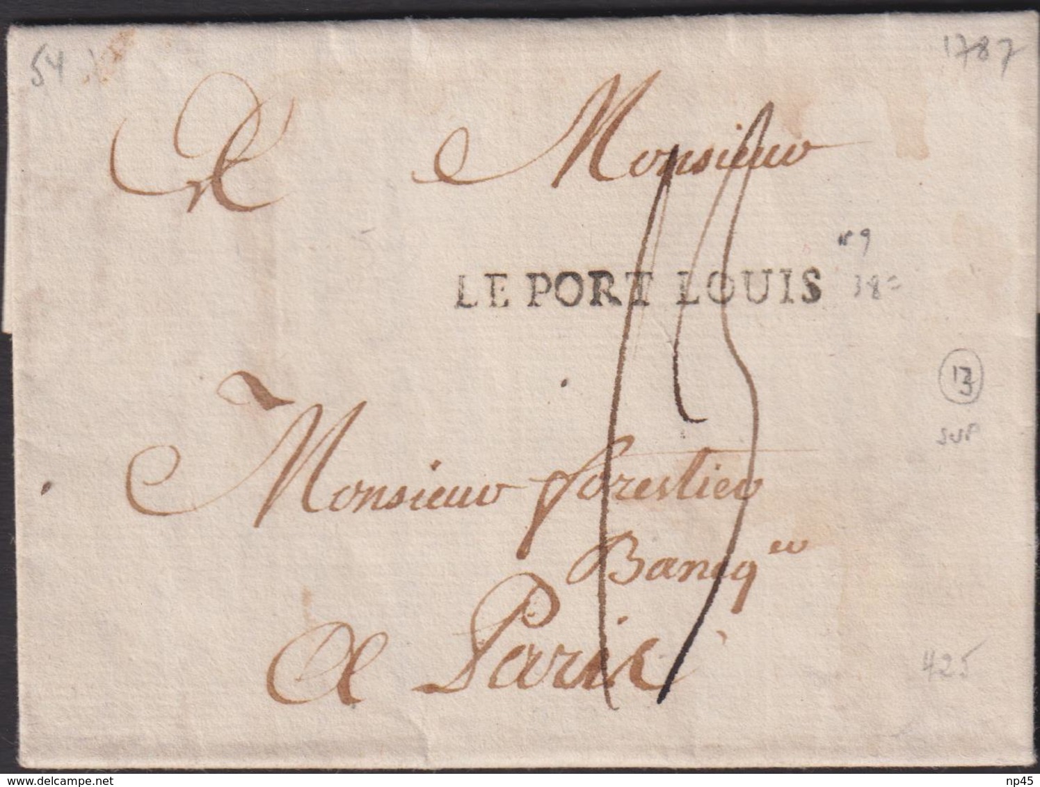 MARQUE POSTALE  MORBIHAN  LETTRE  AVEC GRIFFE LE PORT LOUIS  1787 SUP - 1701-1800: Précurseurs XVIII