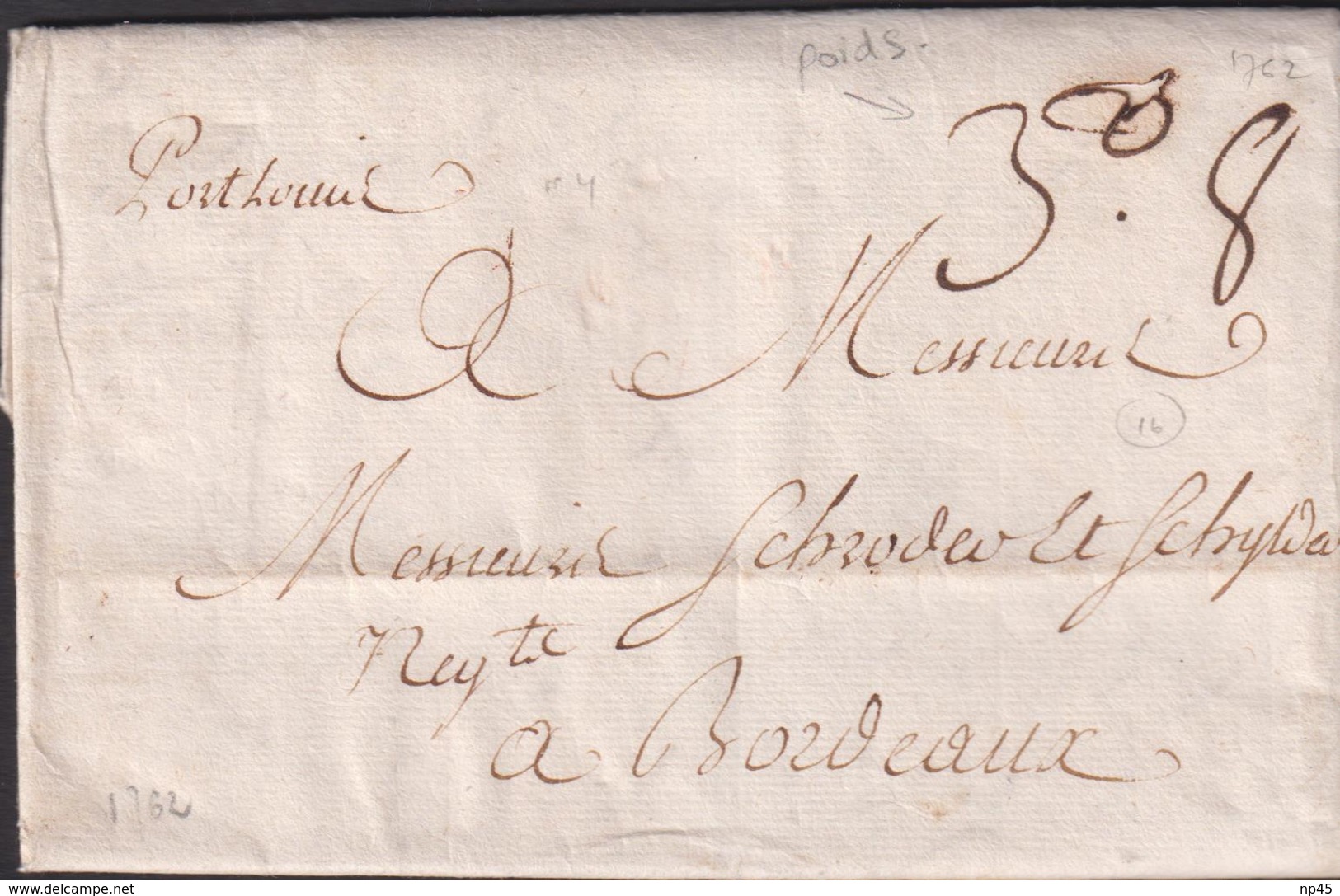 MARQUE POSTALE  MORBIHAN  LETTRE  AVEC MARQUE MANUSCRITE DE  LE PORT LOUIS  1762 SUP - 1701-1800: Précurseurs XVIII