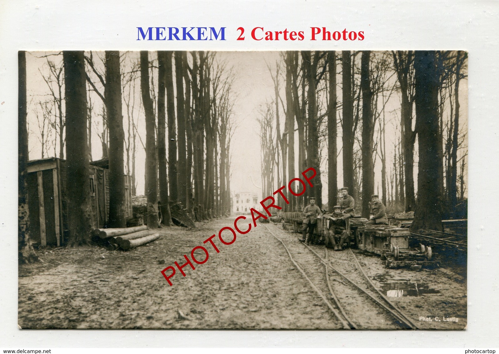 MERKEM-Feldbahn-2x CARTES PHOTOS Allemandes-GUERRE 14-18-1WK-BELGIQUE-BELGIEN- - Houthulst