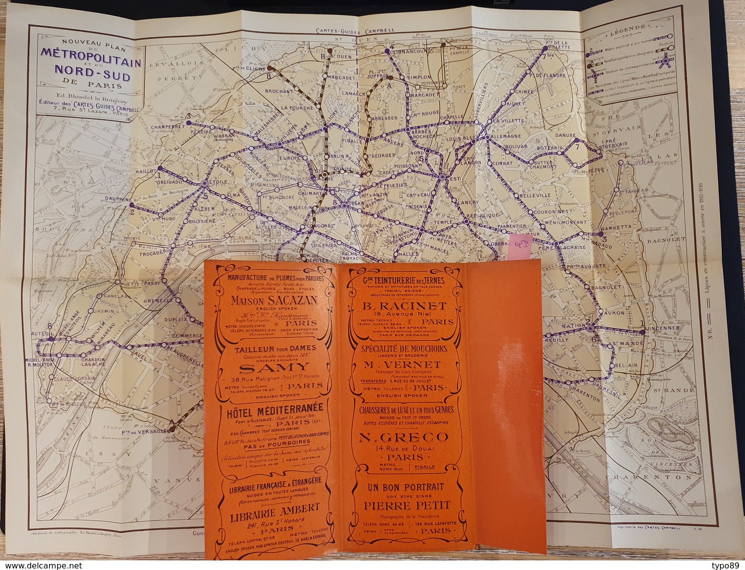 230 - Nouveau Plan De Paris Métropolitain Et Nord-Sud - C.1914- Carte Et Guides Campbell - Avec étui Publicitaire - Cartes/Atlas