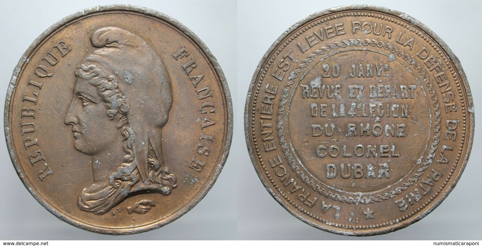 Medaglia MEDAILLE REPUBLIQUE FRANCAISE 1871 COLONEL DUBAR DEFENSE DE LA PATRIE D.461 - Monarchia / Nobiltà