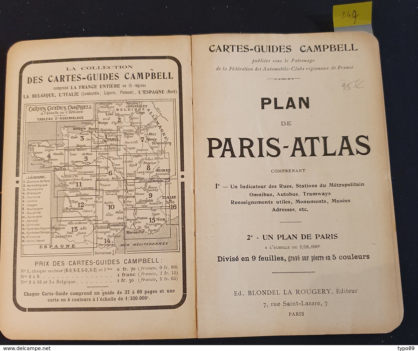 249 - Plan De Paris Atlas - 1/18000è - Carte Campbell - 1909 - Divisé En 9 Feuilles Gravé Sur Pierre En 5 Couleurs + PUB - Kaarten & Atlas