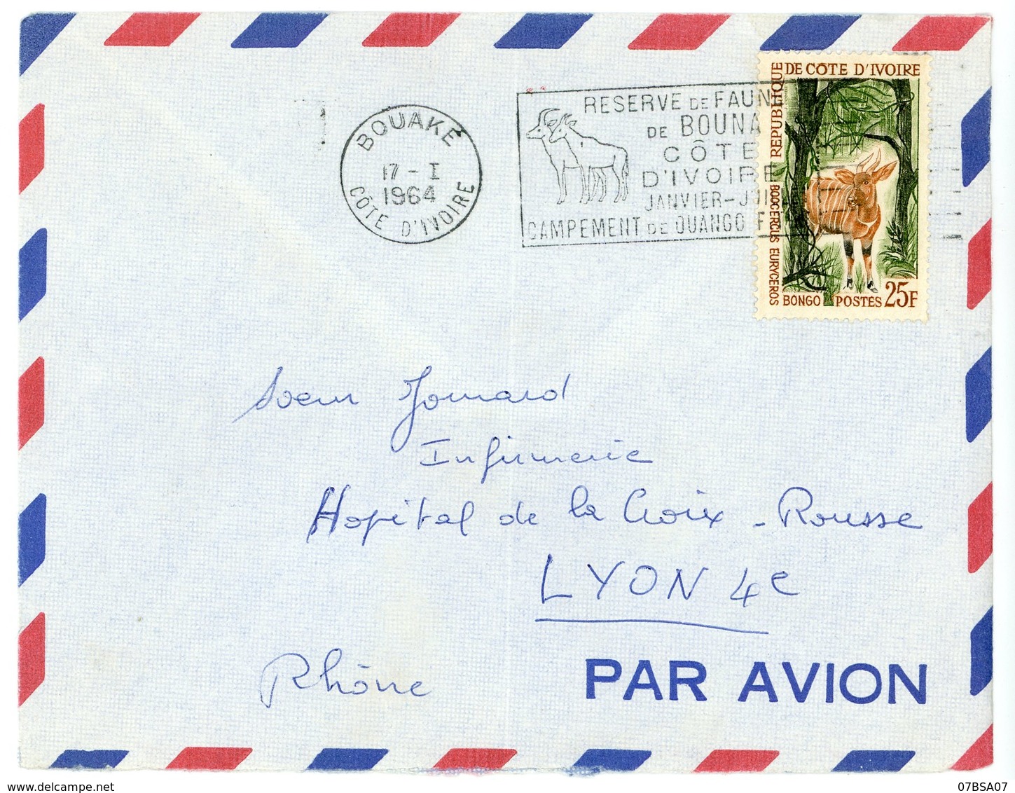 COTE D'IVOIRE ENV 1964 BOUAKE LETTRE AVION - Côte D'Ivoire (1960-...)