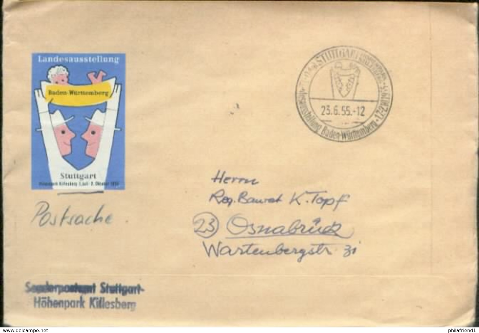 09967 BRD Postsache Austellung Vignette Stuttgart 1955 - Briefe U. Dokumente
