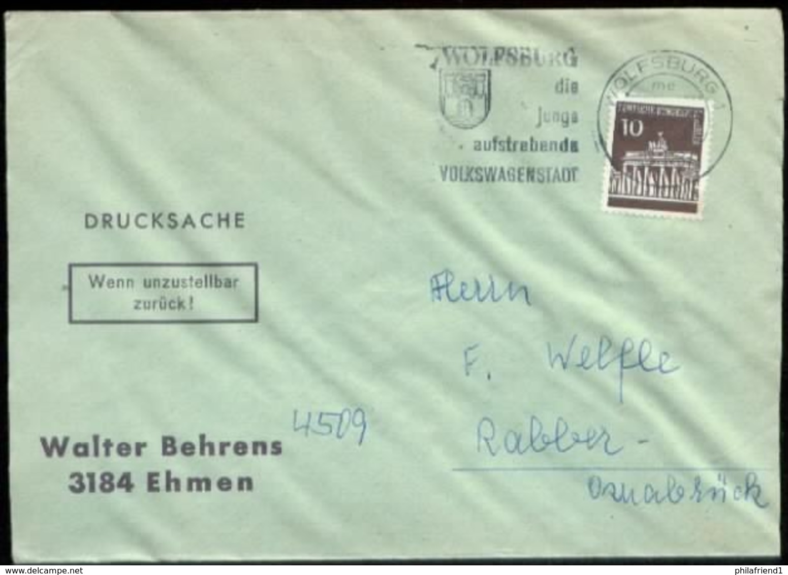 11256 BRD Brief Werbestempel Wolfsburg Auto VW Stadt 1966 - Covers & Documents