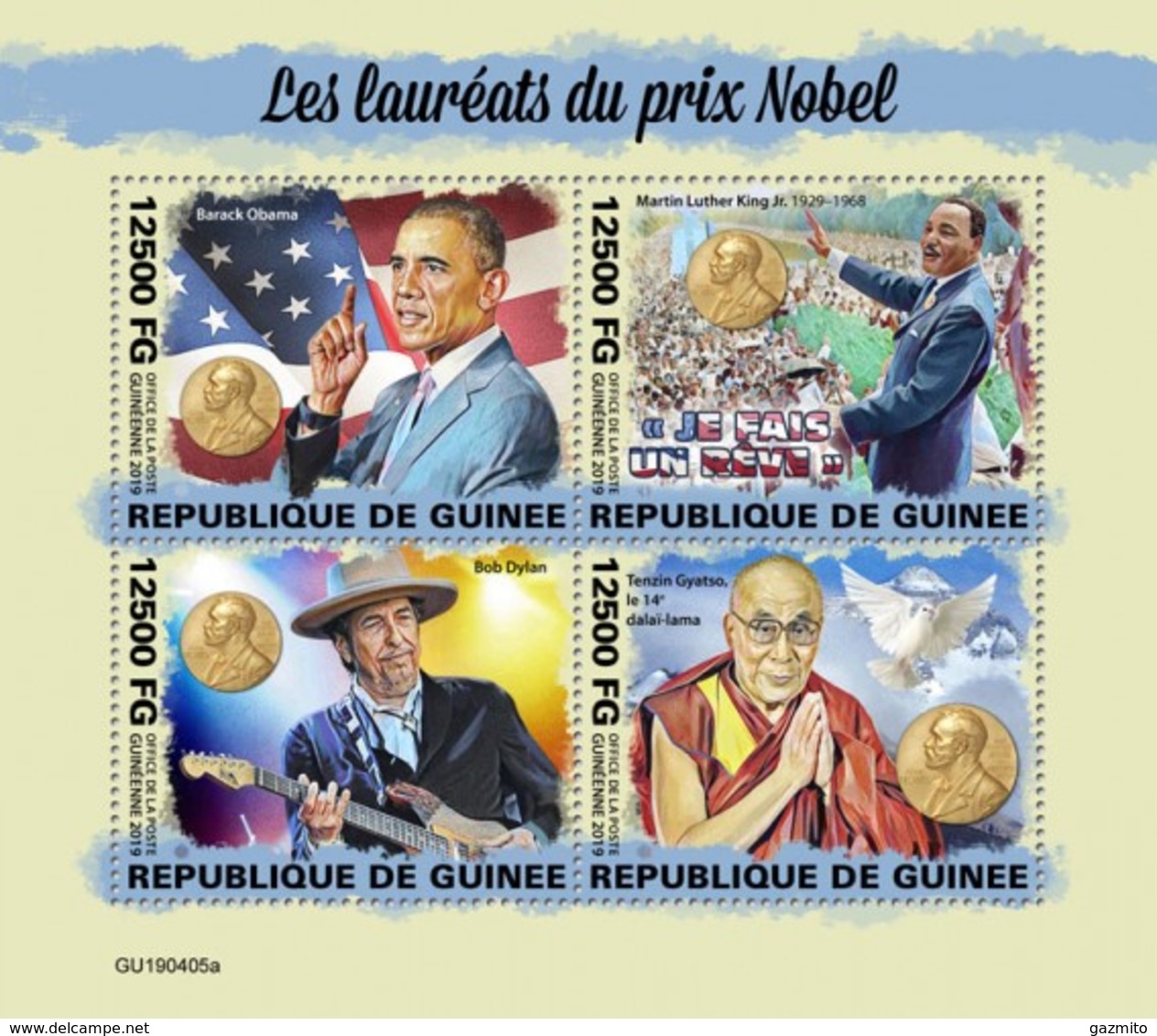 Guinea 2019, Nobel Prixe, B. Dylan, MLK, 4val In BF - Martin Luther King