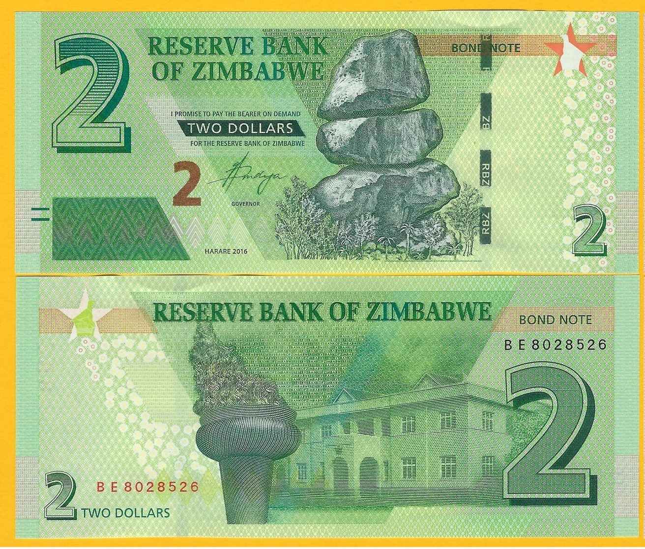 Zimbabwe 2 Dollars (Bond Note) P-99 2016 UNC Banknote - Zimbabwe