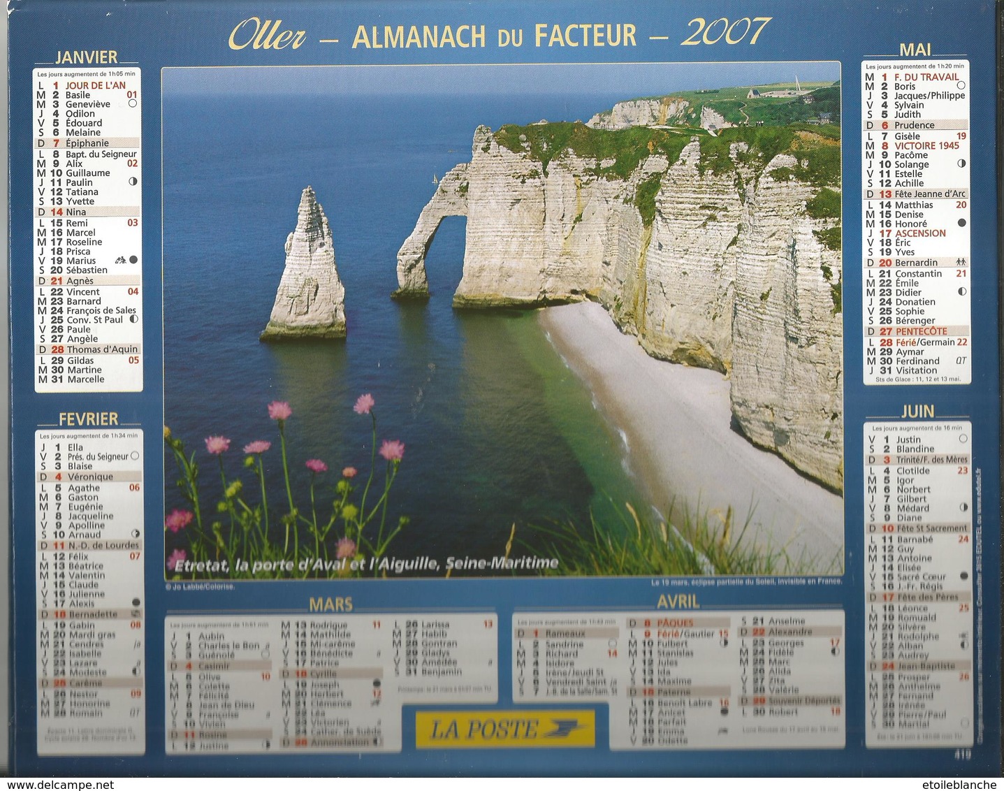 Photos, Etretat, Falaise, L'Aiguille (76) Site De Normandie - Rivière D'Etel Saint Cado, Morbihan 56 - Calendrier 2007 - Tamaño Grande : 2001-...