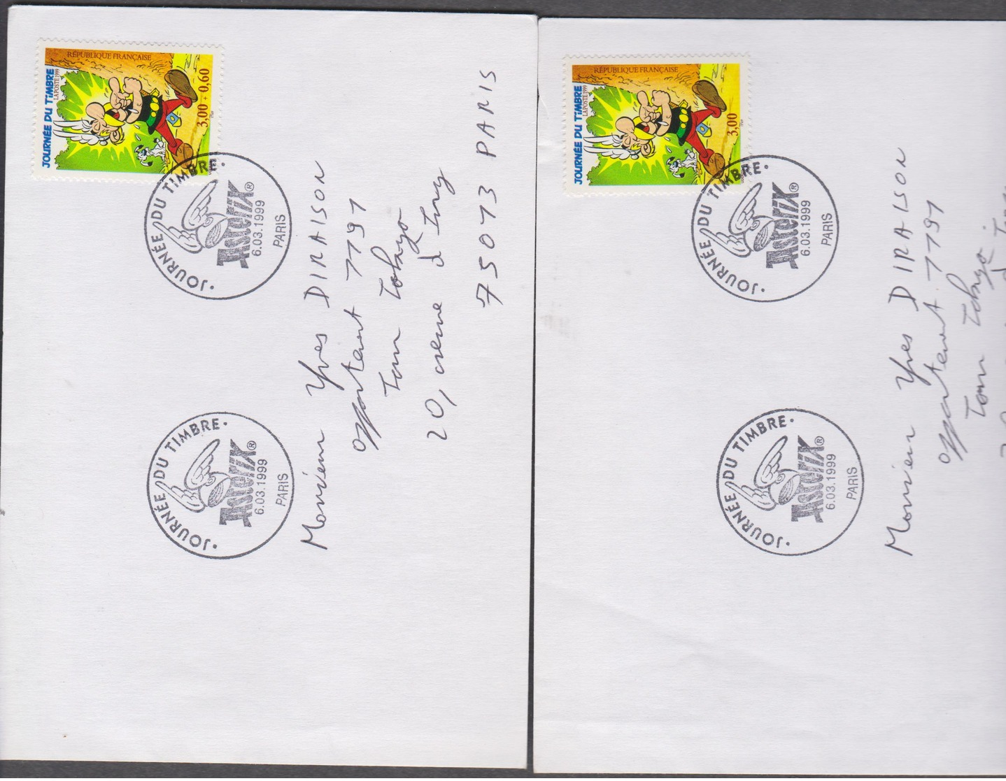 FRANCE 2 Enveloppes Premier Jour Postées Journée Du Timbre 1999 - Asterix N°YT 3225-3226  6 03 1999 - Día Del Sello