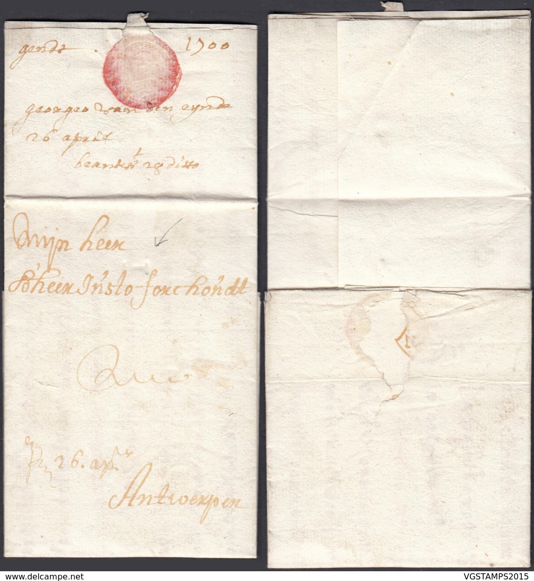 BELGIQUE 1700 LETTRE DE GENDT "MARQUE DE MESSAGER EN CREUX IC " VERS ANVERS  (DD) DC-5032 - 1621-1713 (Spanische Niederlande)