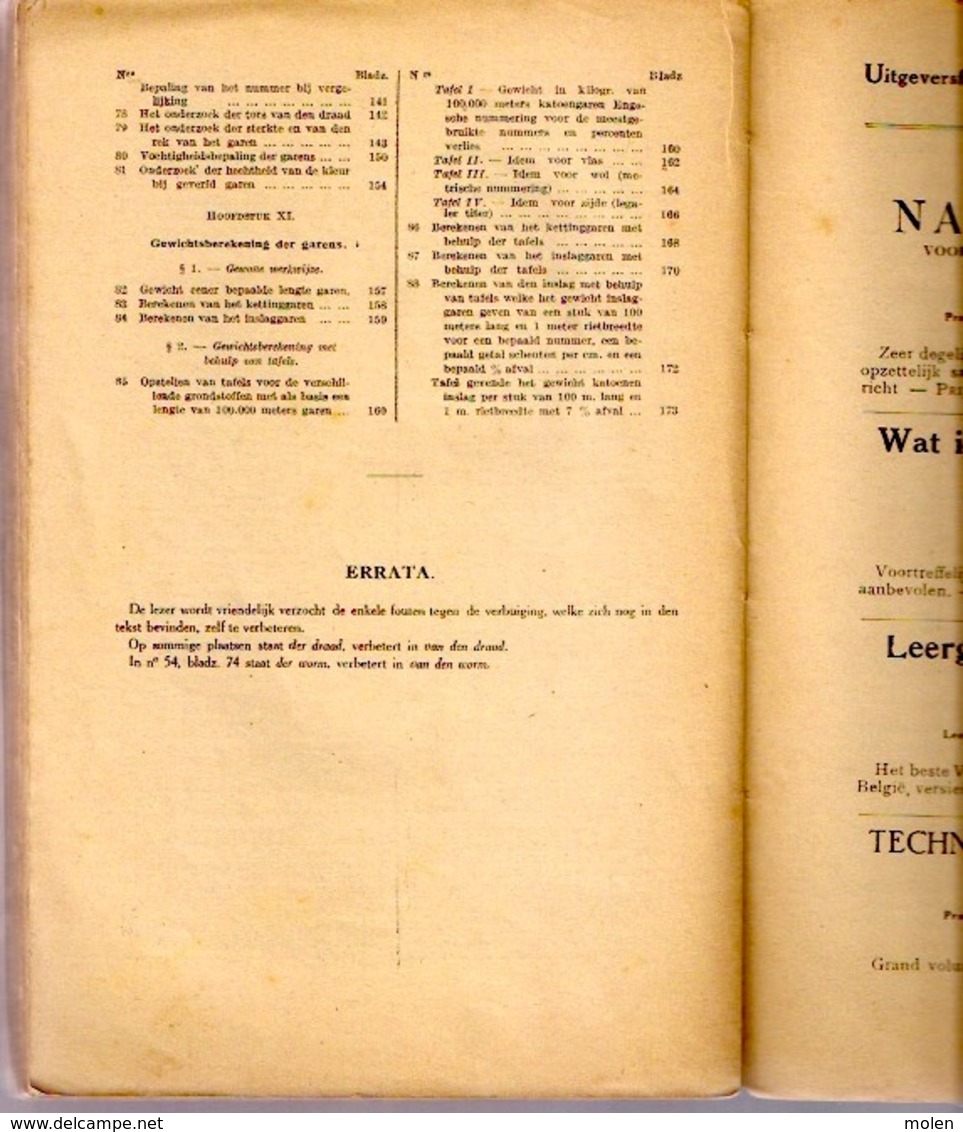 DE VOORNAAMSTE GRONDSTOFFEN DER WEVERIJ 175blz ©1930 WEVEN TEXTIEL Spinnerij INDUSTRIE SCHOOL DEINZE Geschiedenis Z425 - Vecchi