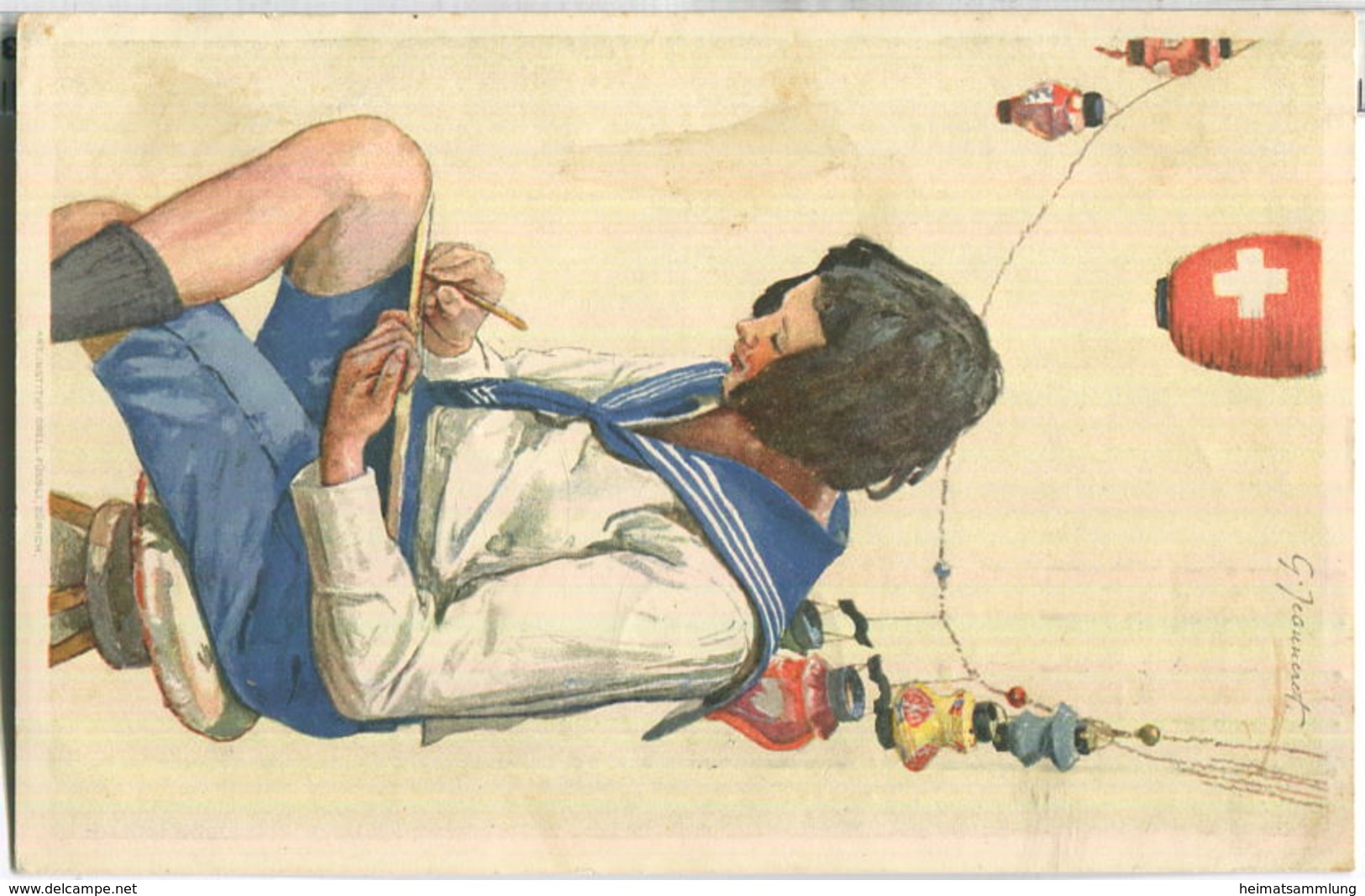 Bundesfeier-Postkarte 1925 - 10 Cts - G. Jeanneret Zeichnender Knabe - Zugunsten Der Taubstummen - Gelaufen - Interi Postali