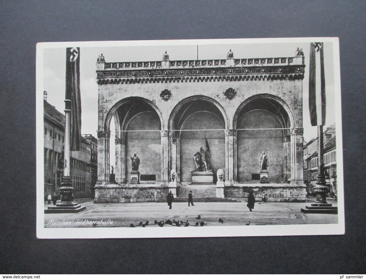 3. Reich Echtfoto AK München Feldherrnhalle Mit Halenkreuz Fahnen Nr. 815 Verlag Carl Krueck - Muenchen