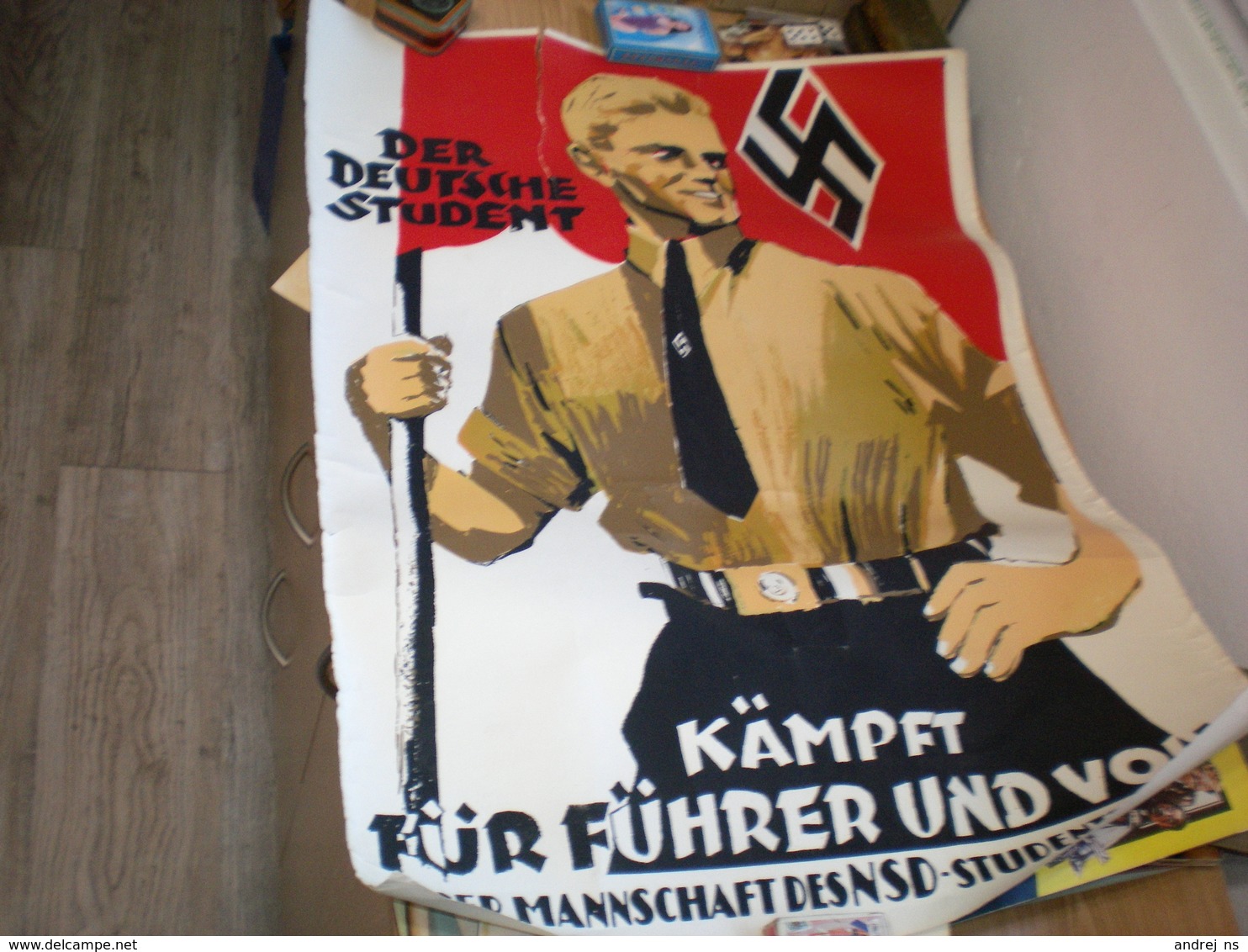 Old Poster Nazy Der deutsche Srudent Kampfr fur fuhrer und Volk inder mannschaft des N S D Studentenbundes 52.5x70 cm