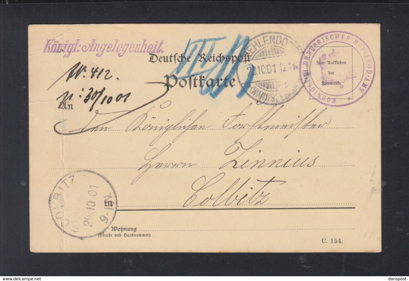 Dt. Reich Kgl. Preuss. Hof-Jagd-Amt PK 1901 Zehlendorf - Storia Postale