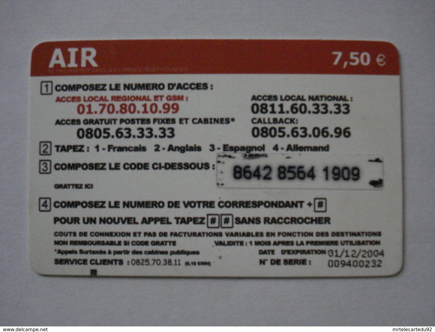 Carte Téléphonique Prépayée  " Afrique AIR "  (utilisé). - Cellphone Cards (refills)