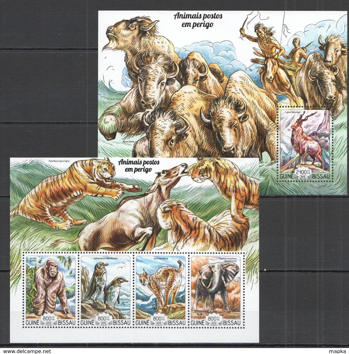 ST1004 2015 GUINE GUINEA-BISSAU FAUNA ANIMALS ENDANGED ANIMAIS POSTOS PERIGO 1KB+1BL MNH - Andere & Zonder Classificatie