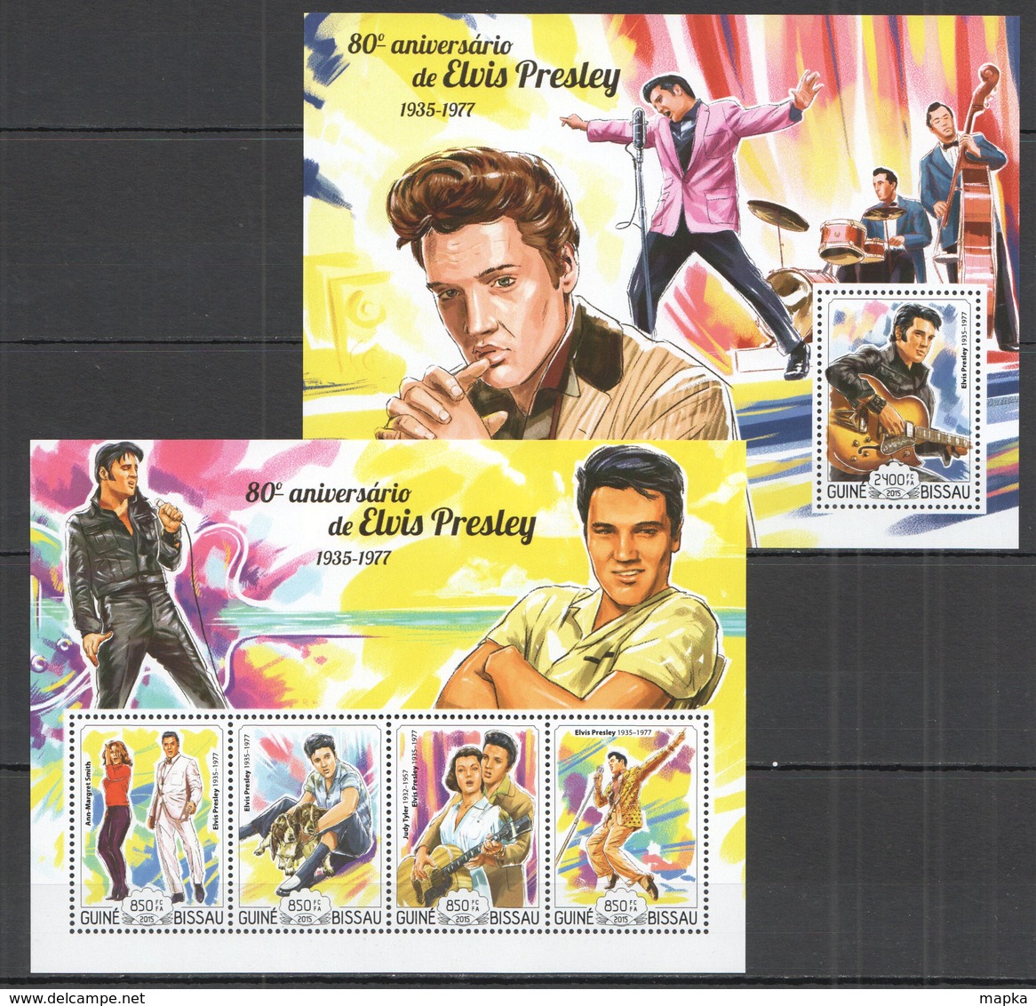 ST1026 2015 GUINE GUINEA-BISSAU FAMOUS PEOPLE 80TH ANNIVERSARY ELVIS PRESLEY KB+BL MNH - Elvis Presley