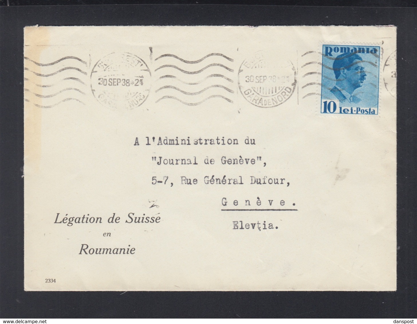 Romania Cover 1938 Swiss Embassy - Covers & Documents