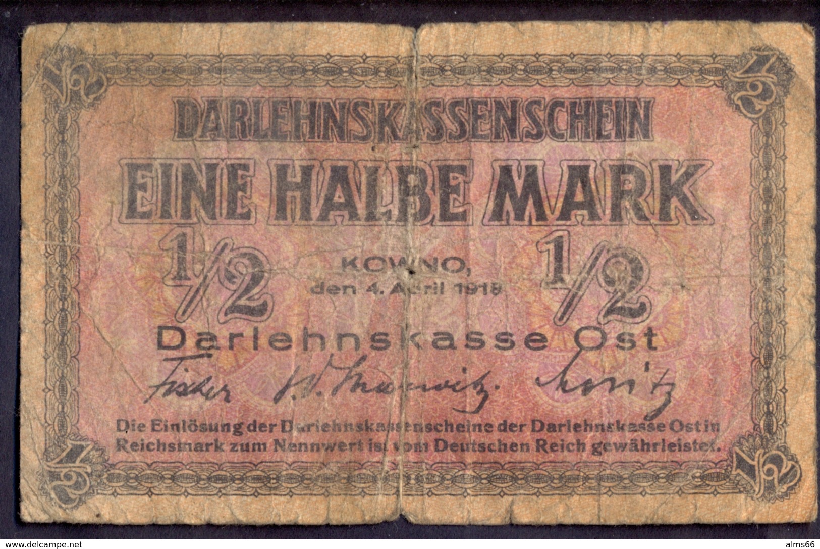 Germany Lithuania - 0.5 (1/2) Mark 1918 F Kowno # P- R127 - 1° Guerra Mondiale