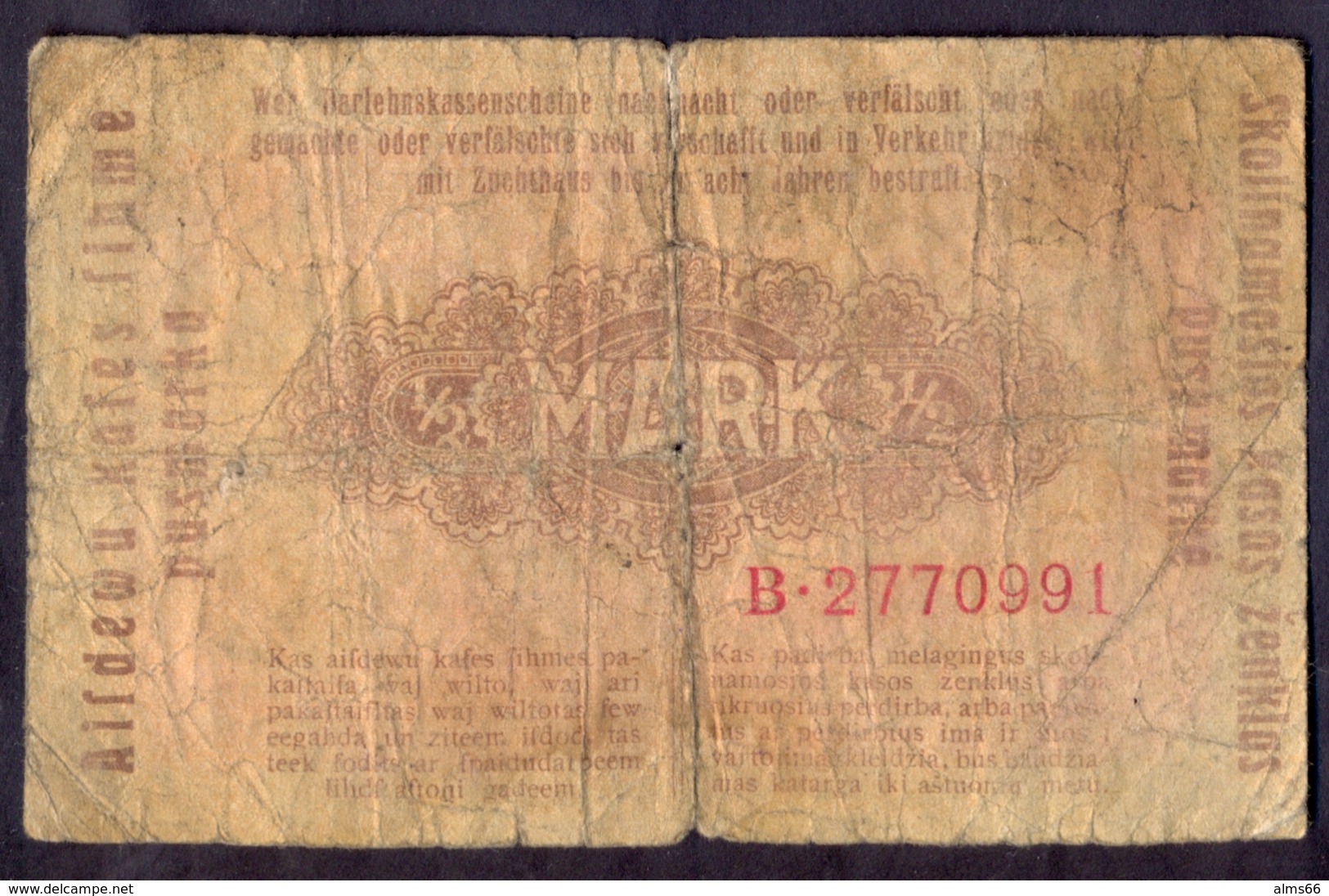 Germany Lithuania - 0.5 (1/2) Mark 1918 F Kowno # P- R127 - 1° Guerra Mondiale