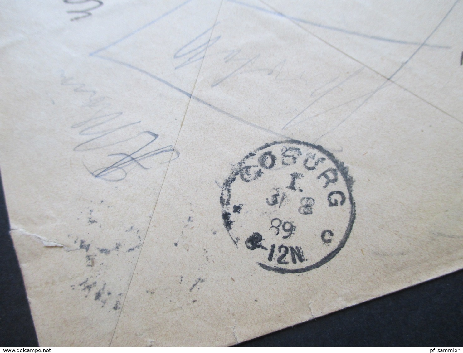 DR 1889 MiF Nr. 41 u. 42 R-Zettel Eingeschrieben Duisburg 1 Postauftrag an das Kaiserliche Postamt zu Coburg