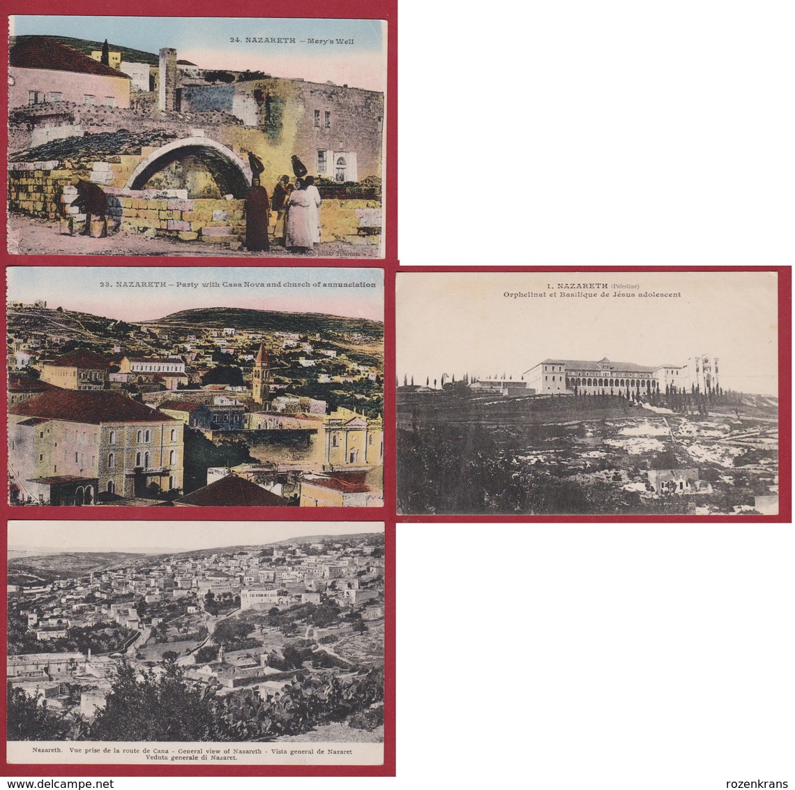 Lot Of 4 Old Postcards Israel Judaism Holy Land City Nazareth Church Of Annunciation Basilique De Jesus Mery's Well - Israel