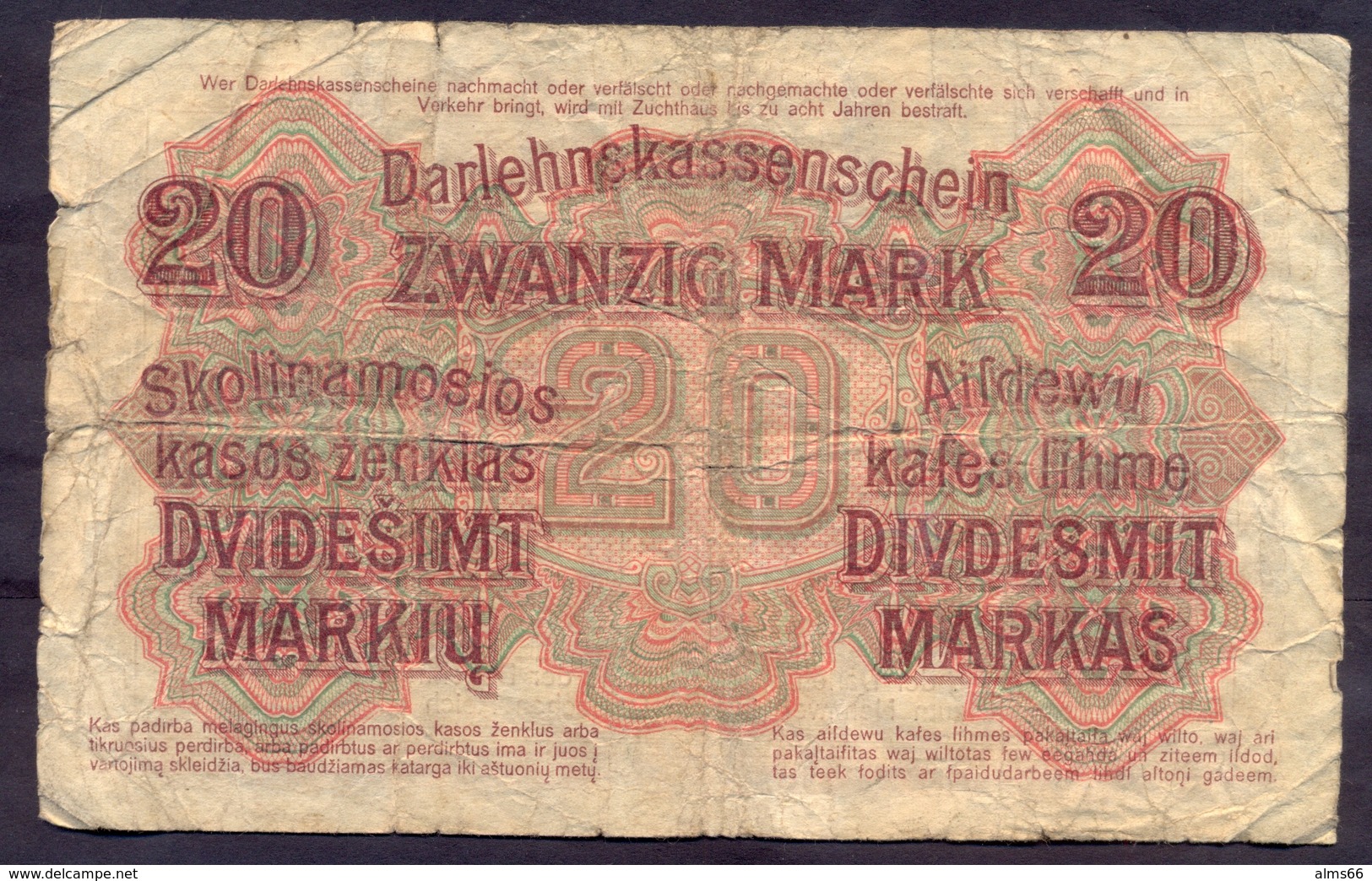 Germany Lithuania - 20 Mark 1918 F Kowno # P- R131 - 1° Guerra Mondiale