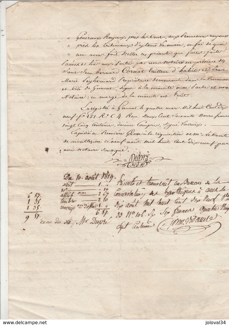 28/2/1819 Manuscrit 4 Pages Comte De Montlezun Cazeaux Gimont Gers - Filigrane à Cheval Timbre Royal - Manuscrits