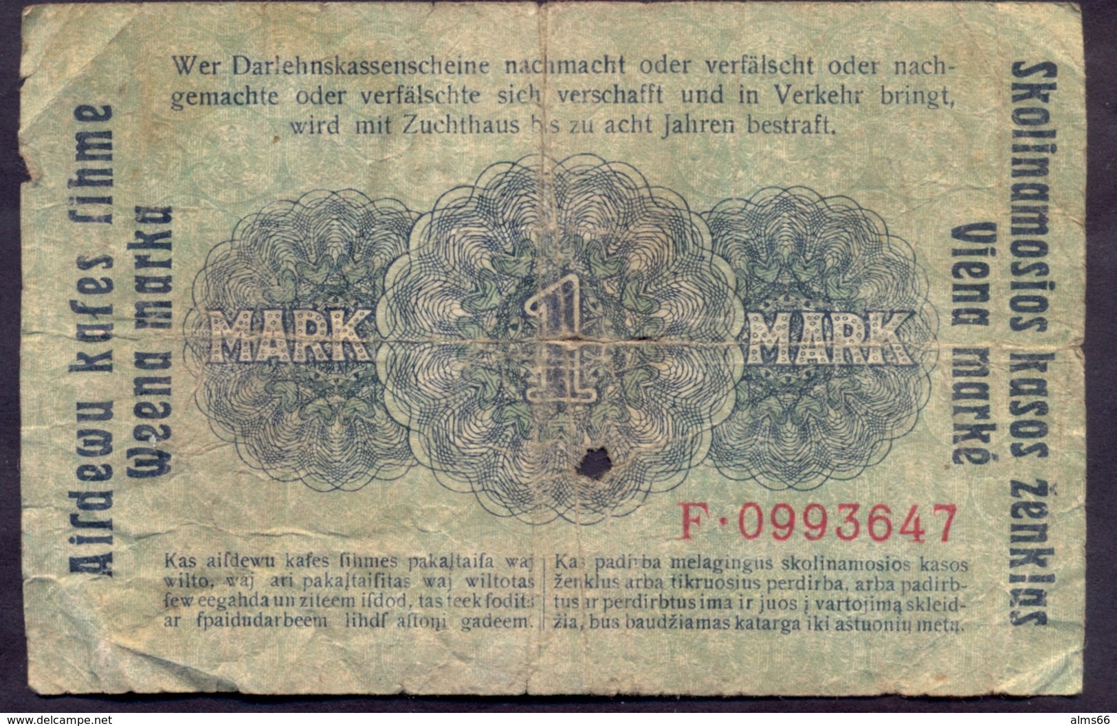 Germany Lithuania -1 Mark 1918 F Kowno # P- R128 - Eerste Wereldoorlog