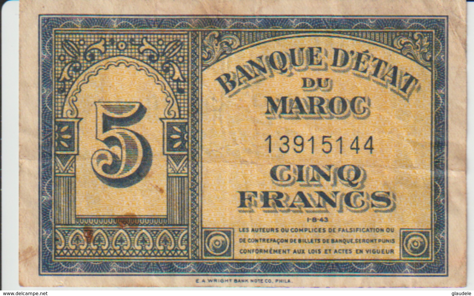 Maroc:Billet  De  5  Francs - Marruecos