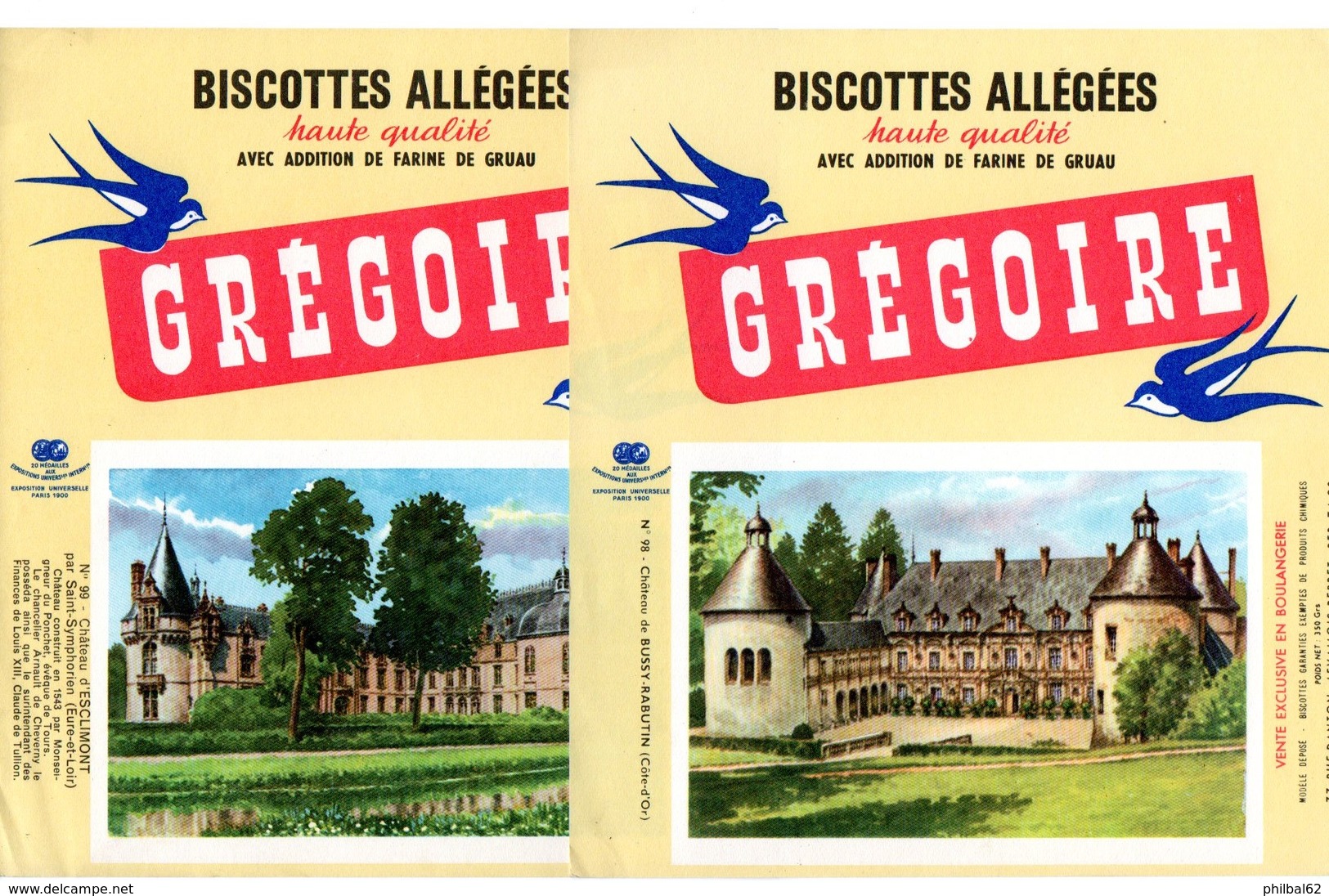 Lot  De 5 Buvards Grégoire. Châteaux De Bussy-Rabutin, Esclimont, Brégançon, Lourdes, Bailleul. 2 Photos. - Biscottes