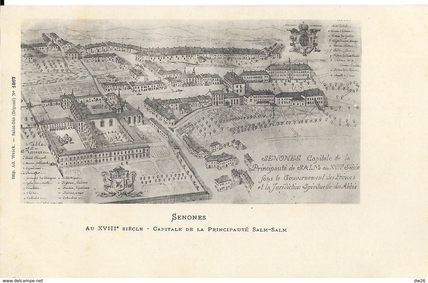 Senones (Vosges) Capitale De La Principauté Salm Au XVIIIe Siècle, Gravure D'Epoque - Carte Ad. Weick N° 1867 - Senones