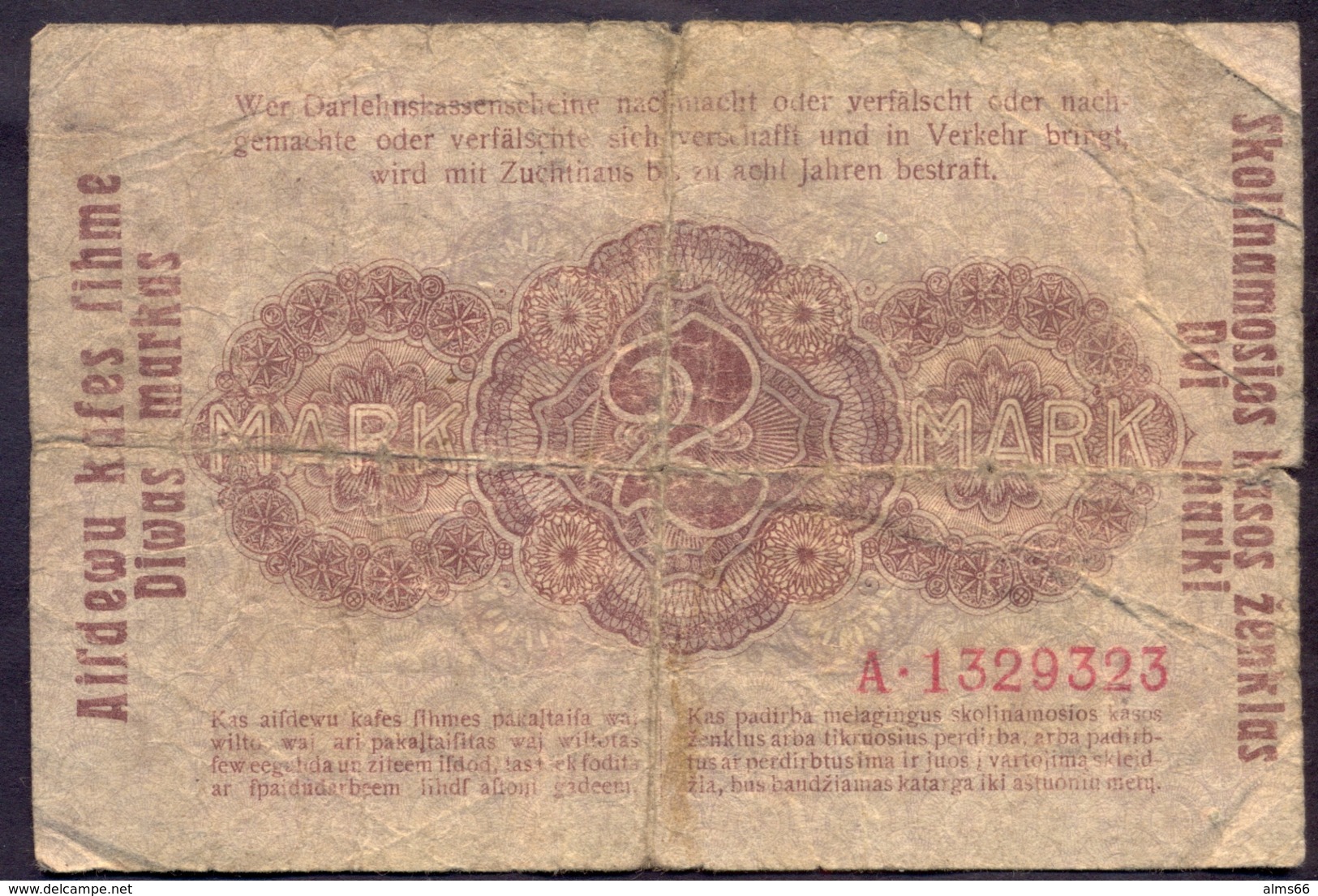 Germany Lithuania - 2 Mark 1918 F Kowno # P- R129 RARE - WWI