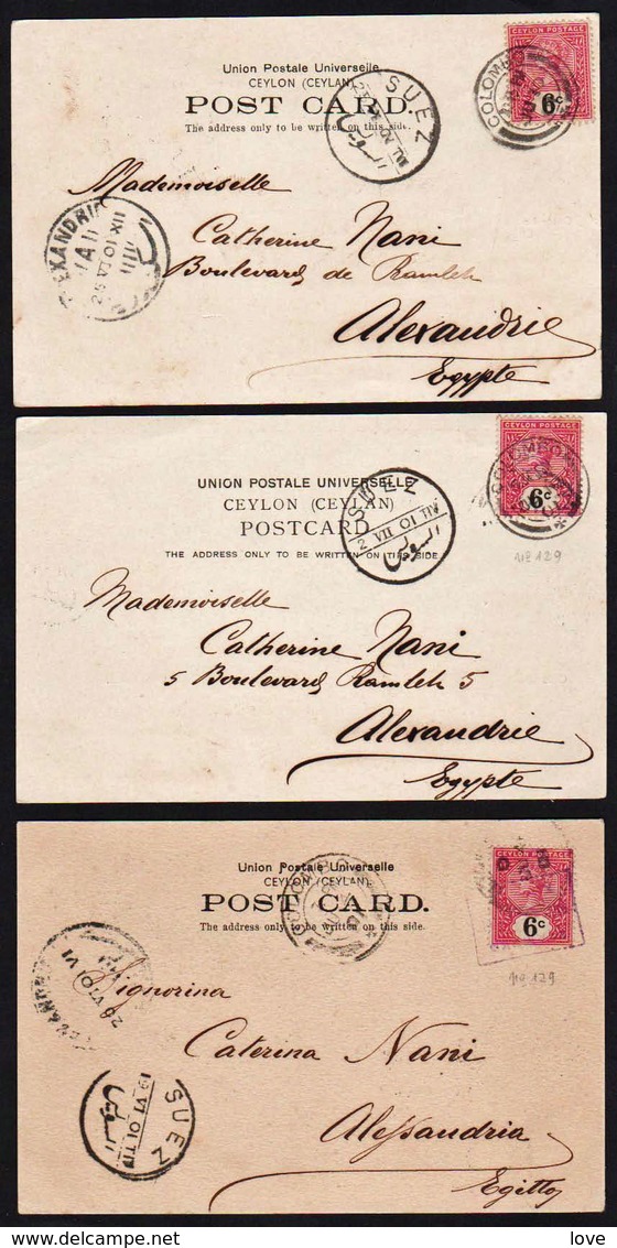 SRI LANKA (ex. Ceylan) Magnifique Lot De 3 Cartes Obl. En 1901, Différents Cachets Maritimes De Colombo Pour............ - Sri Lanka (Ceylan) (1948-...)