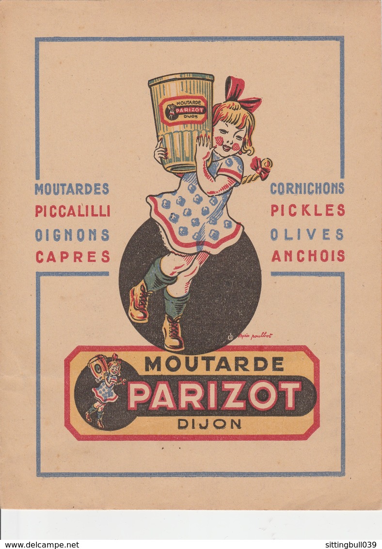 PROTÈGE-CAHIER PUB Moutarde PARIZOT - DIJON. Illustration D'après POULBOT. Années 45 / 50 - Mosterd