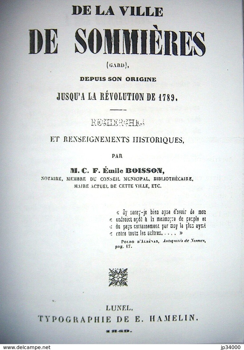 De La Ville De SOMMIERES: Origine Jusqu à La Révolution, Par BOISSON. Editions LACOUR (1995) - Languedoc-Roussillon