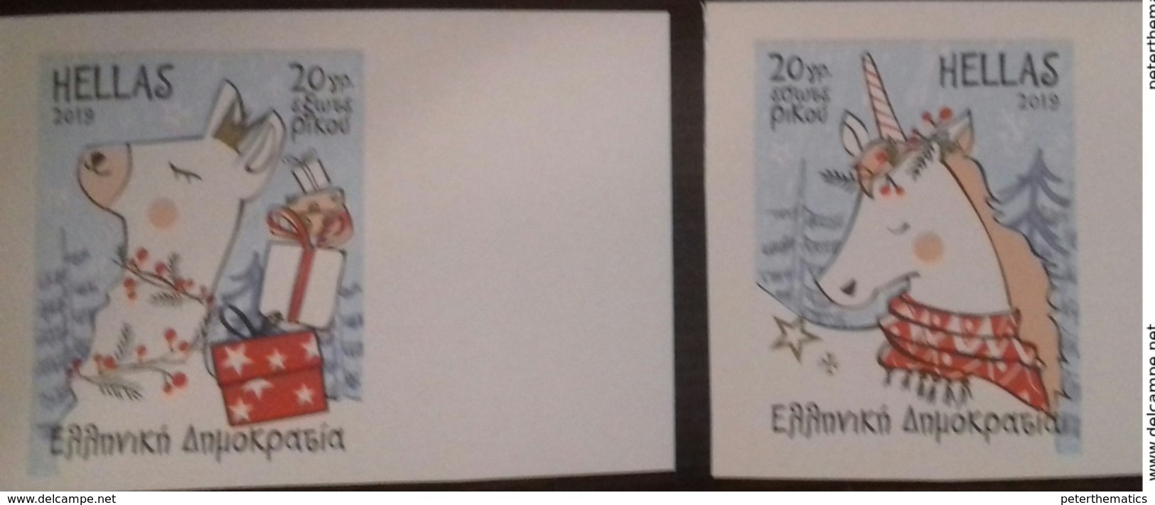 GREECE, 2019, MNH, CHRISTMAS,  LAMAS, UNICORNS, 2v S/A Ex. BOOKLETS - Christmas