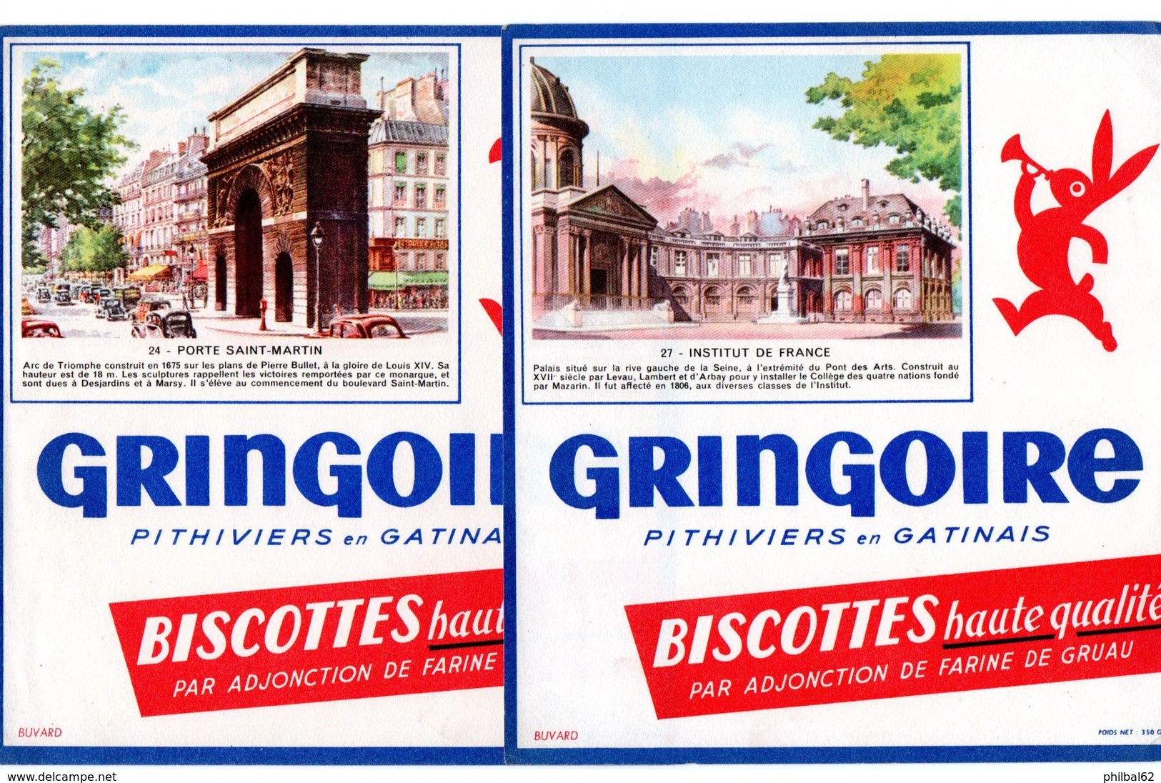 Lot  De 2 Buvards Gringoire. Paris. Institut De France Et Porte Saint-Martin. - Biscottes