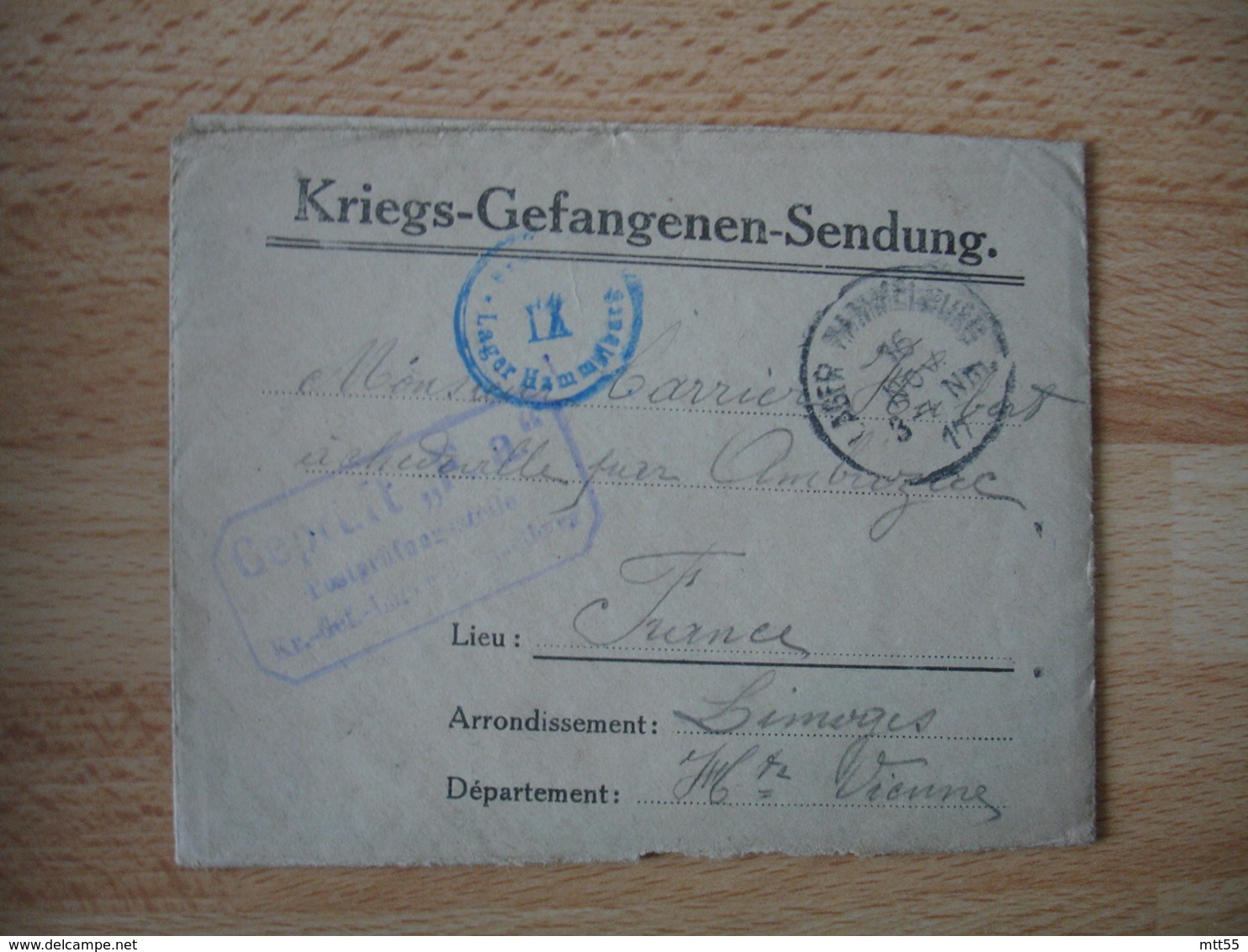 Lot De 4 Hammelburg   Enveloppe Et Lettre Censure Allemande Camp Prisonnier - WW I