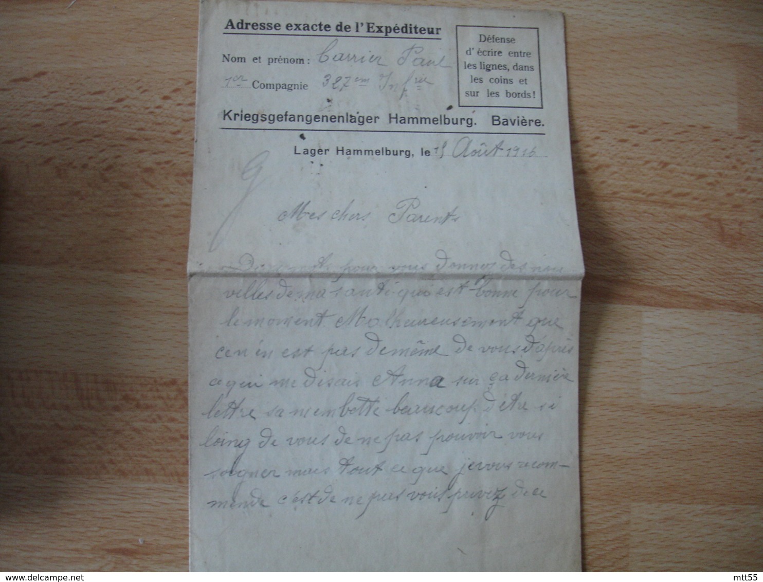 Lot De 4 Hammelburg   Enveloppe Et Lettre Censure Allemande Camp Prisonnier - 1. Weltkrieg 1914-1918