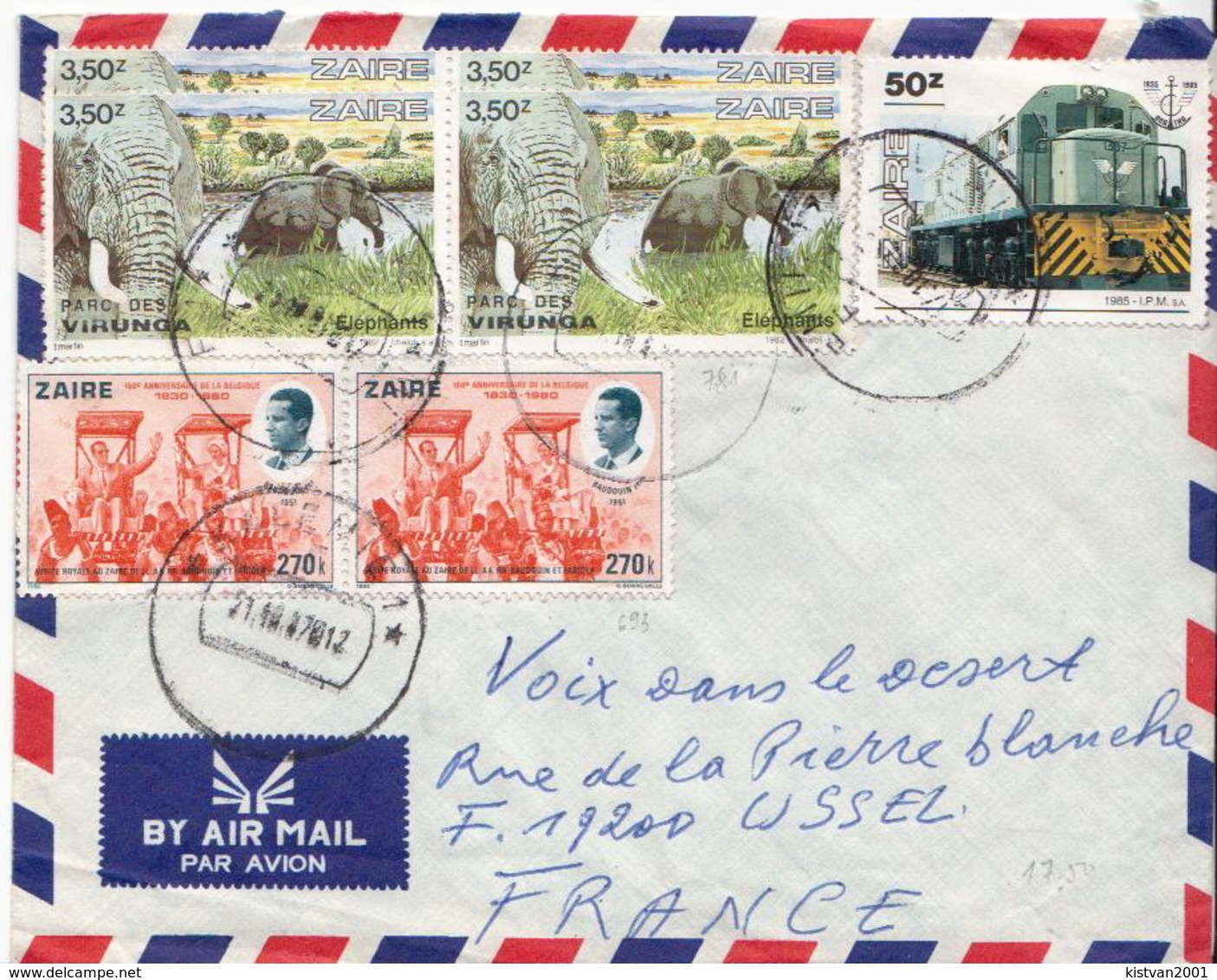 Postal History Cover: Zaire Cover With 7 Stamps - Elephants