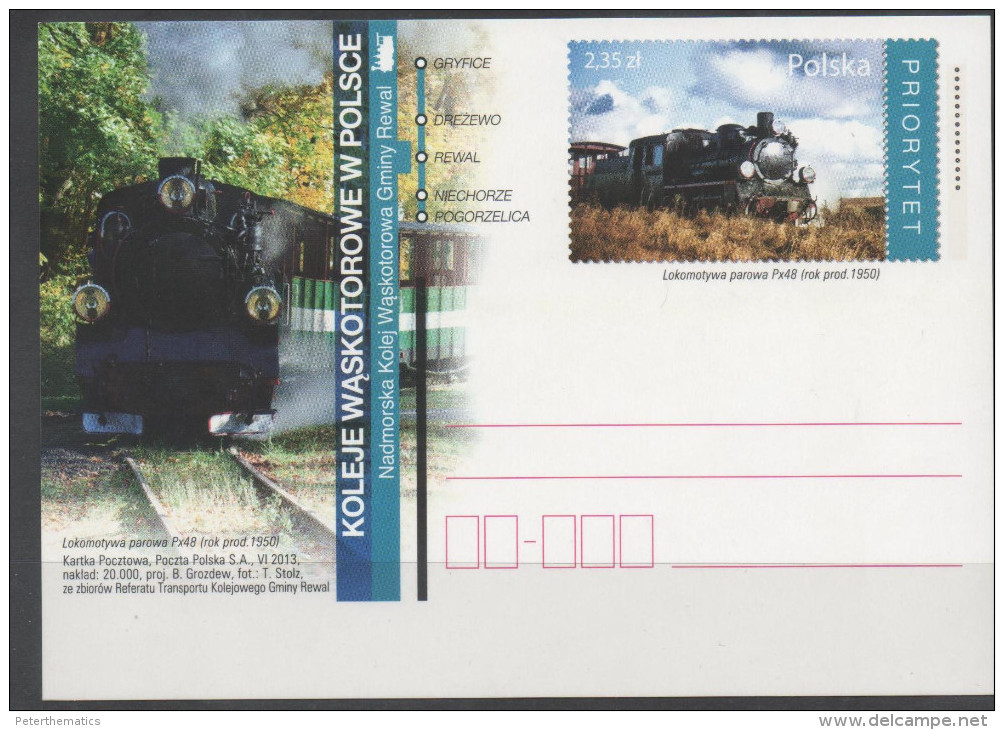 POLAND, 2013, POSTAL STATIONERY, MINT, TRAINS,   PREPAID POSTCARD - Trains