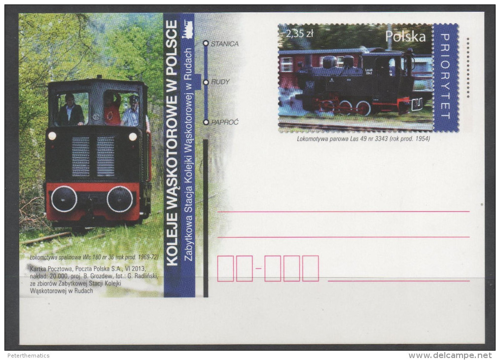 POLAND, 2013, POSTAL STATIONERY, MINT, TRAINS, LOCOMOTIVES,  PREPAID POSTCARD - Trains