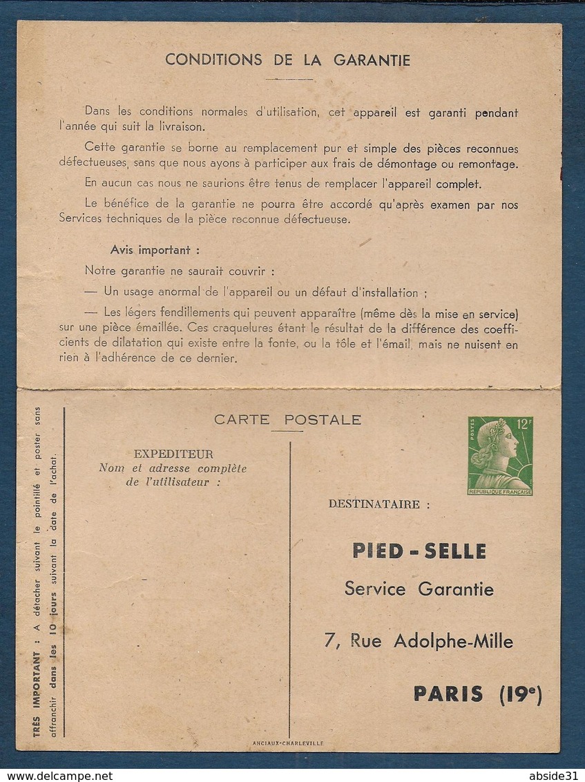 Entier 12 Fr Muller  Timbré Sur Commande PIED SELLE - 1956 - Standaardpostkaarten En TSC (Voor 1995)