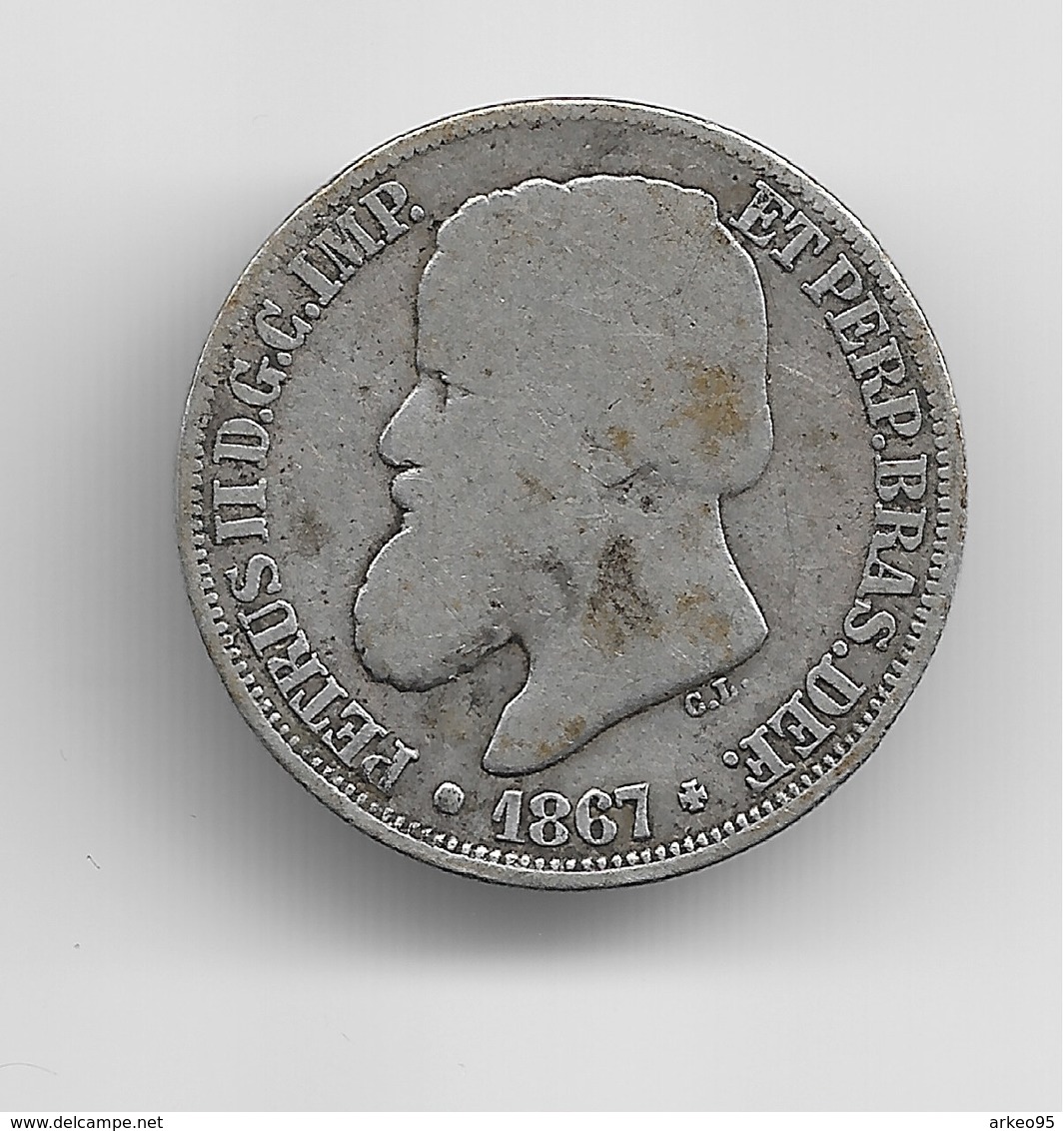 200 Reis D'argent De L'empereur Pierre II Du Brésil 1867 - Brésil