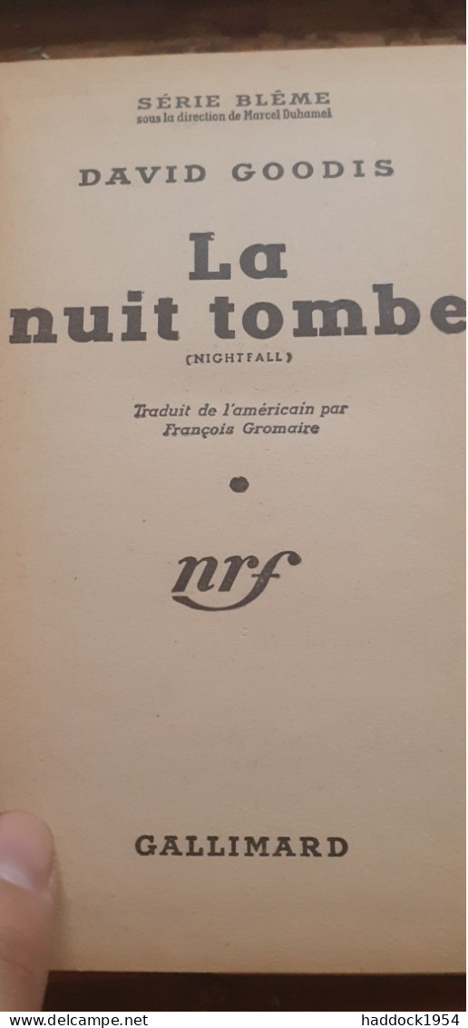 La Nuit Tombe DAVID GOODIS Gallimard 1950 - Série Blême